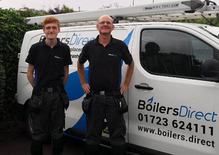 Apprentice Matthew, with employer Jon Gregory from Boilers Direct
